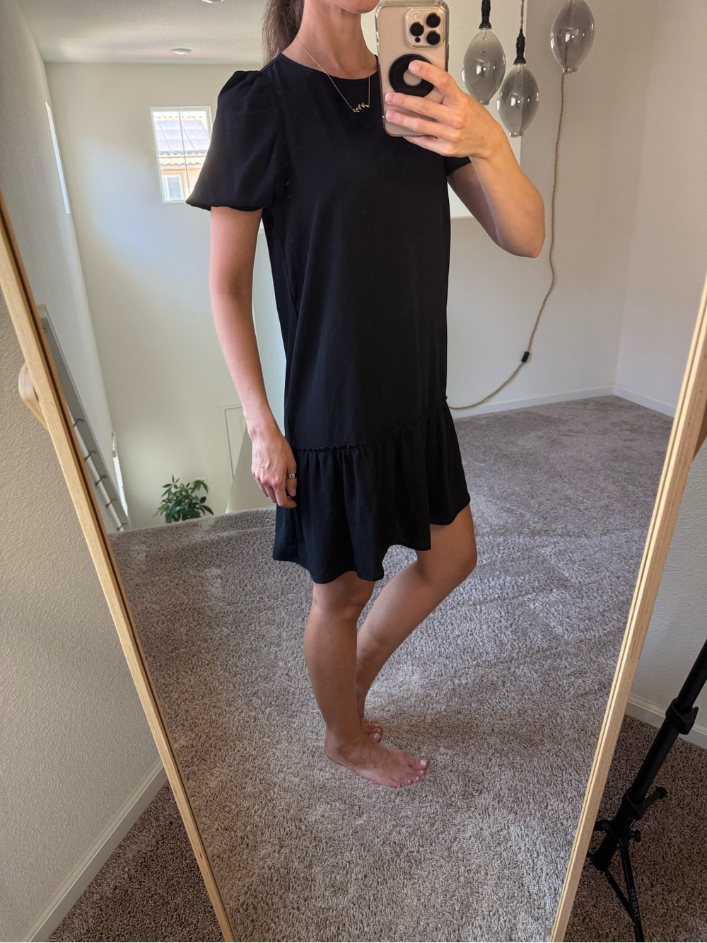 H&M Black Short Puff-Sleeve Dress